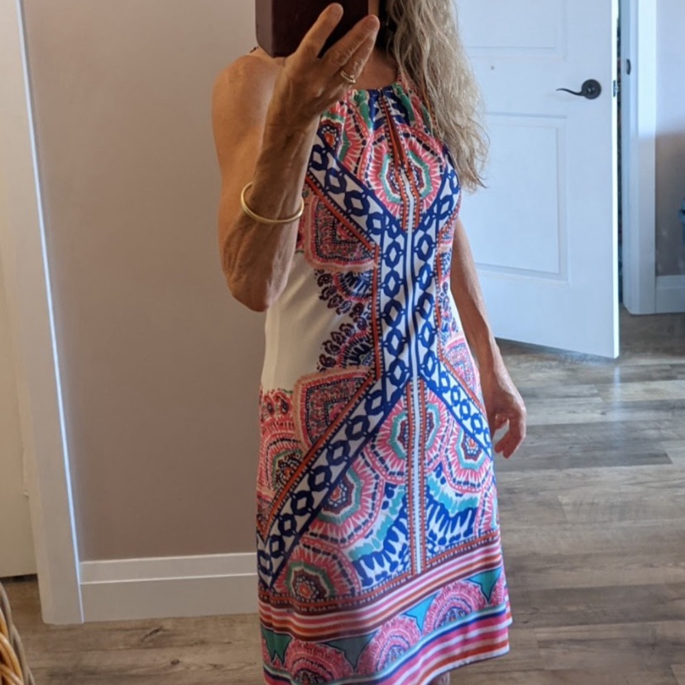 Hale Bob Pink and Blue Sleeveless Halter Sundress